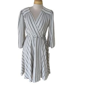 NWT Calvin Klein white/grey striped faux wrap dress size 4